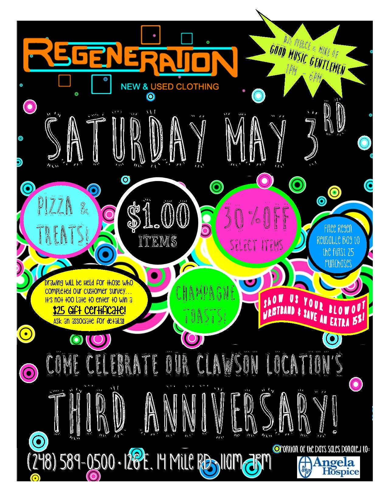 Join us for Regeneration Clawson’s 3rd Anniversary Party!